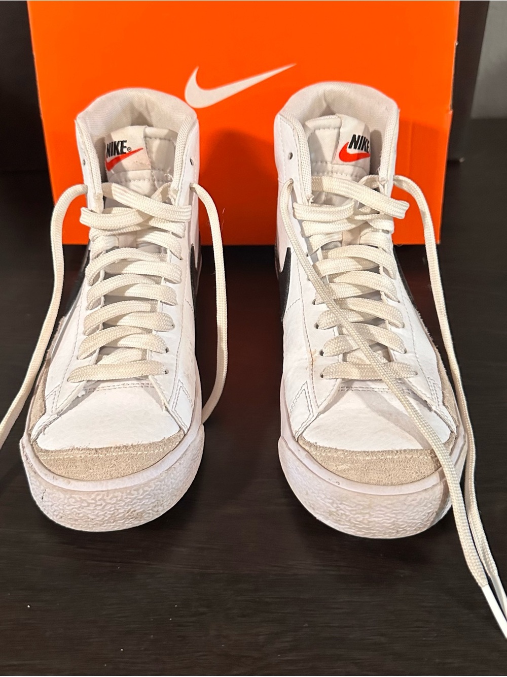 Nike White & Black Mid-Top Sneakers with Tan Suede Accents